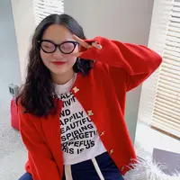 Dazi金大支小熊扣毛衣女开衫（蓝/红时尚色）洋气韩版百搭0743