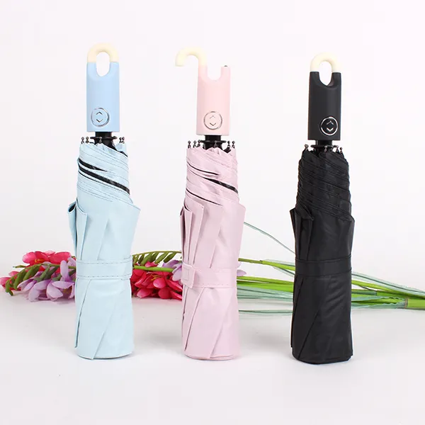 RAINSHOW/雨秀全自动雨伞三折叠挂勾锁头伞学生专用黑胶晴雨两用