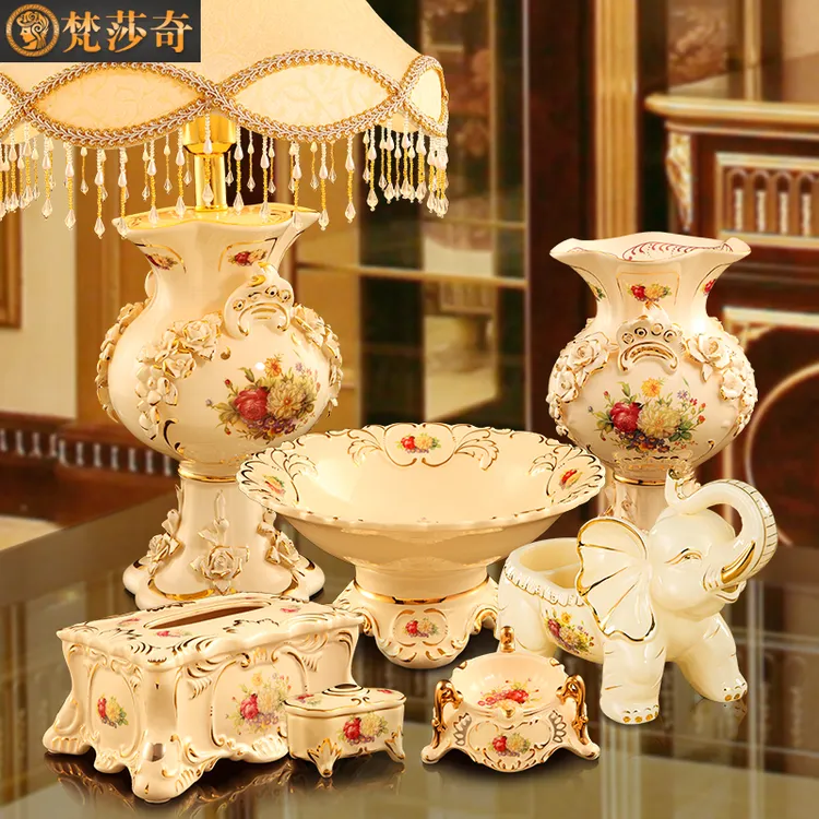 梵莎奇陶瓷花瓶插花装饰品欧式玫瑰客厅复古高档花瓶摆件工艺品