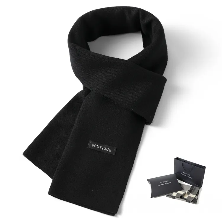 男士围巾冬季加厚长新款黑色韩版男女围巾中老年人爸爸爷爷礼盒装