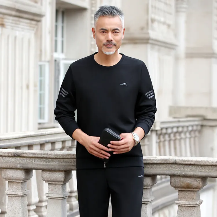 中老年休闲运动套装男春秋季中年人男士圆领卫衣服爸爸春装两件套