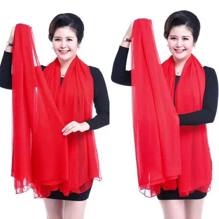 鳄鱼皱大丝巾百搭【宽130长180】时尚薄款红色洋气女士大丝巾