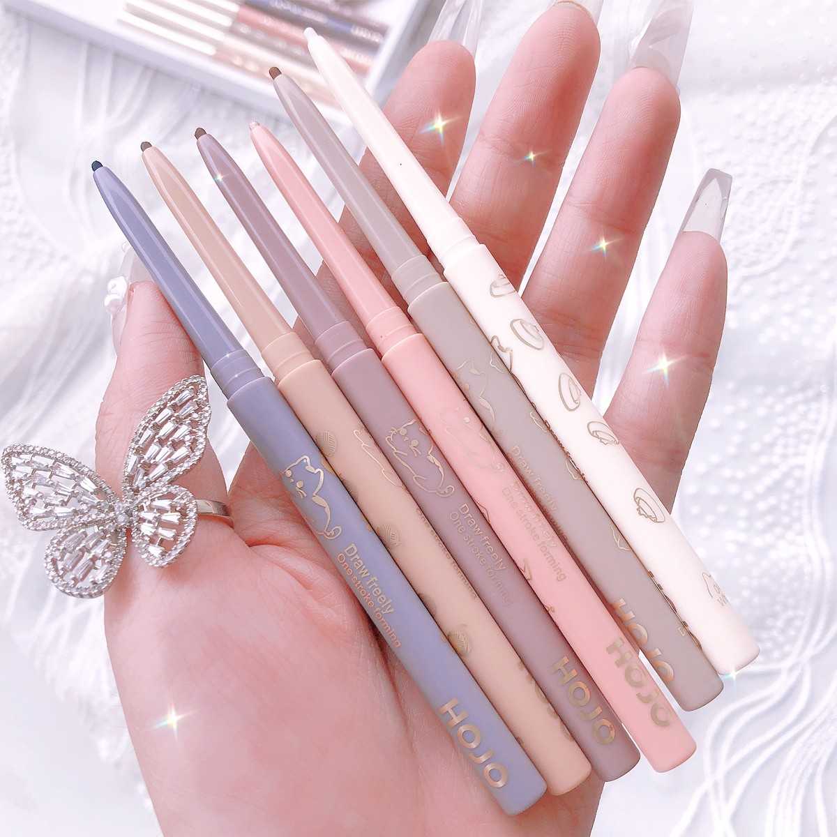 HOJO彩色眼线胶笔防水持久不晕染极细新手初学者莓紫棕色卧蚕笔