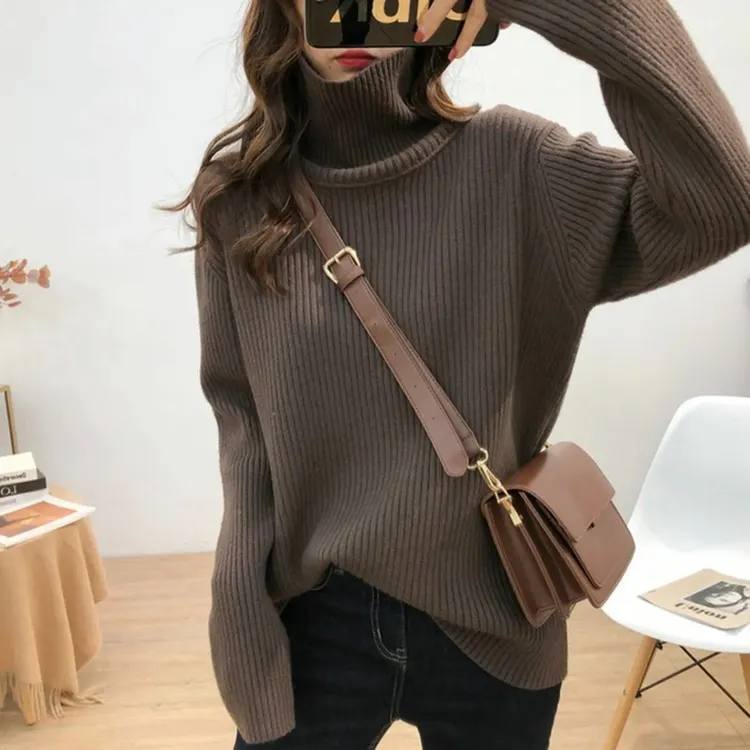 高领毛衣女冬季加厚套头宽松慵懒风洋气毛衣外穿内搭针织打底衫