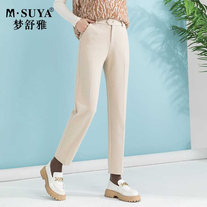 M·SUYA/梦舒雅九分小直筒裤女2022春夏新款显瘦高腰宽松烟管裤子