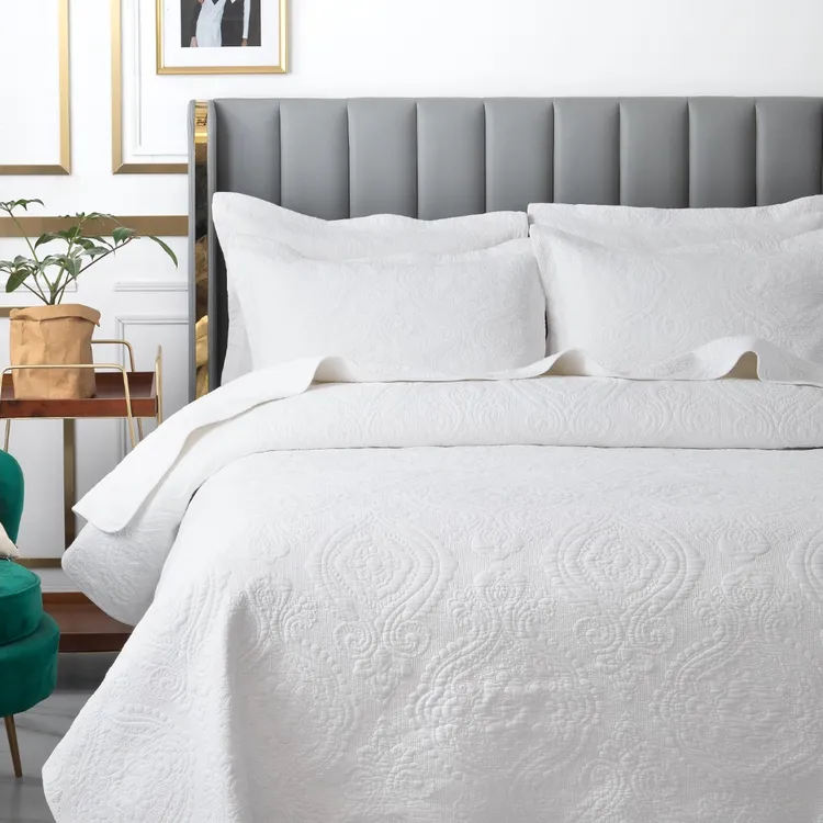 欧美订单 新疆长绒棉床盖三件套 外贸夹棉加厚床盖 花瓶四季款