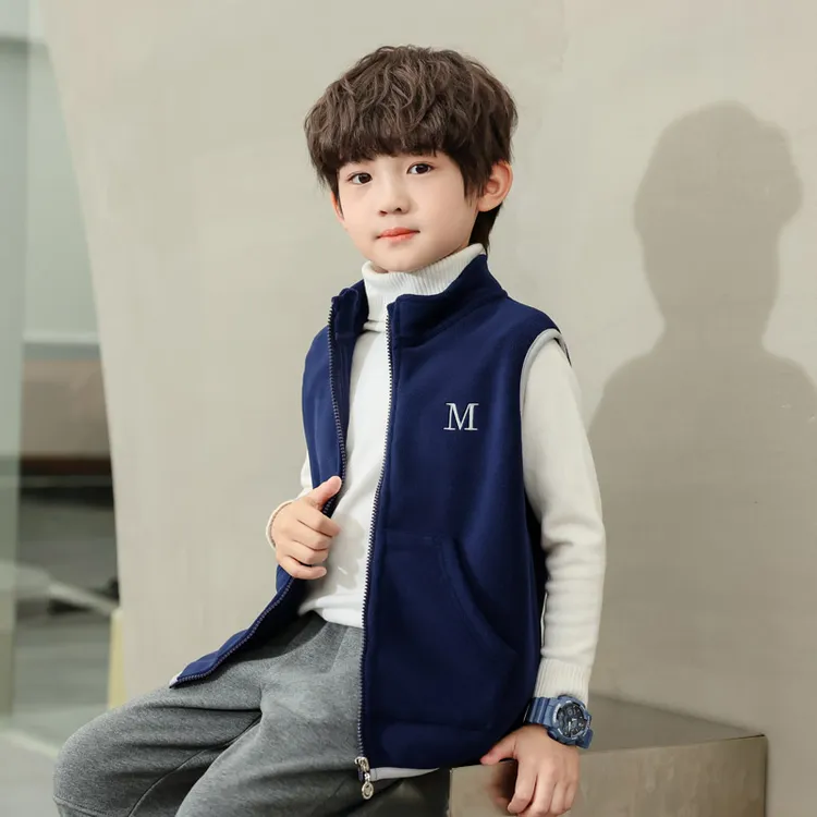 校服保暖神器秋冬加绒加厚中大童儿童马甲春秋男童背心摇粒绒开衫