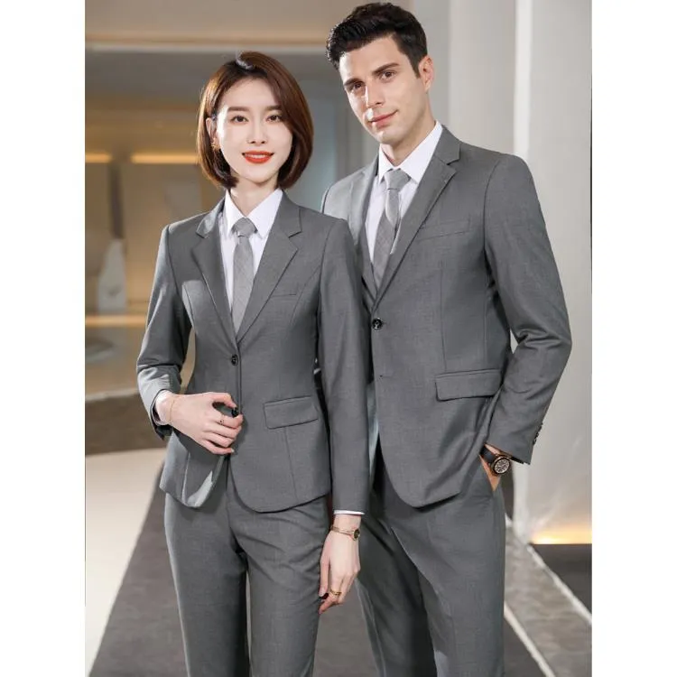 灰色西服套装男女通勤高端职业气质经理面试西装大码酒店工作服