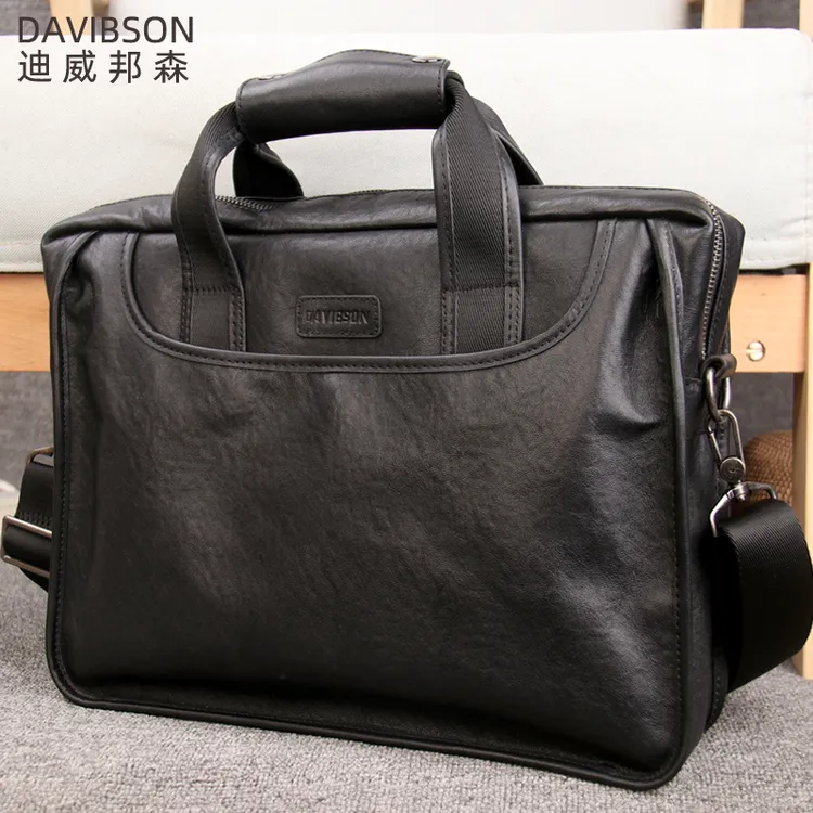 2021新款男士公文包大容量手提简约商务单肩电脑文件男包 头层牛