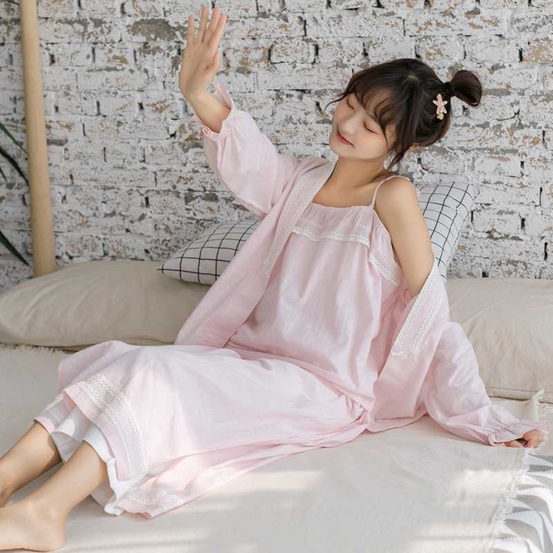 全棉长袖睡衣女春秋季三件套可爱公主纯棉家居服汉服宫廷超仙套装