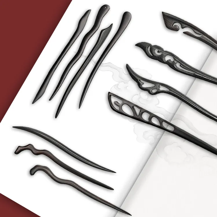 又一雪黑檀木簪经典古风盘头发绾挽发髻女钗发饰古典日常简约头饰商品图