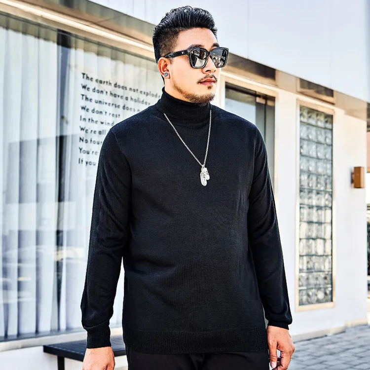 品质男装大码男高领毛衣针织衫加厚冬季保暖休闲肥佬大号男毛衣衫