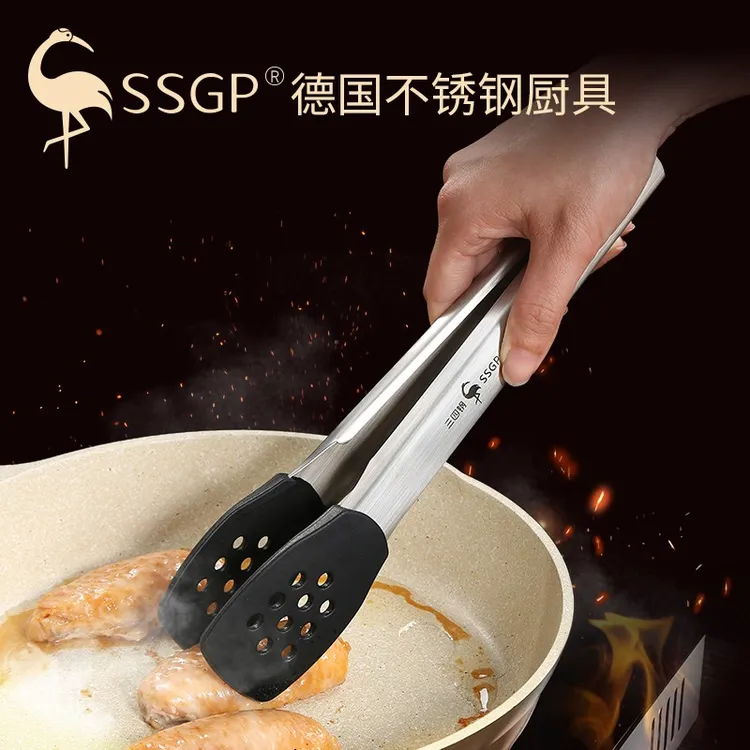 三四钢硅胶夹子耐高温煎牛排夹厨房食品夹烧烤不锈钢加长烤肉夹