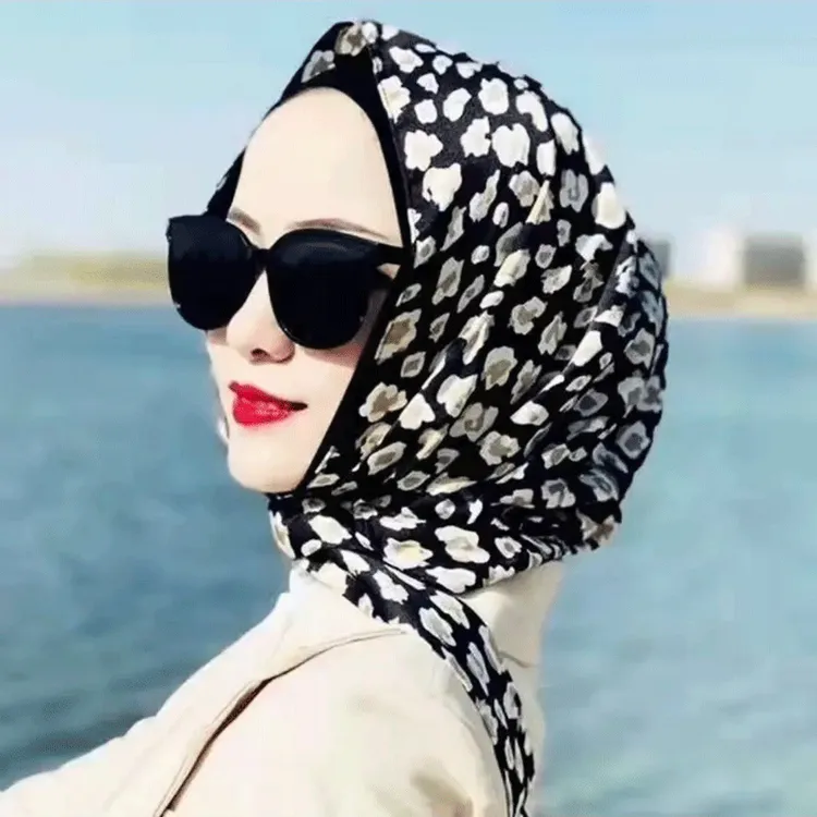 丝巾春夏季网红优雅时尚多功能防晒头巾帽头饰围巾薄款女士头巾帽