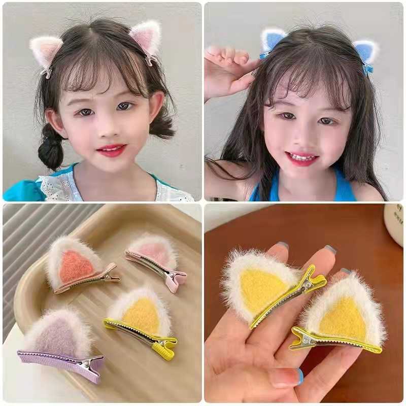 毛绒猫耳朵立体发夹  一对装