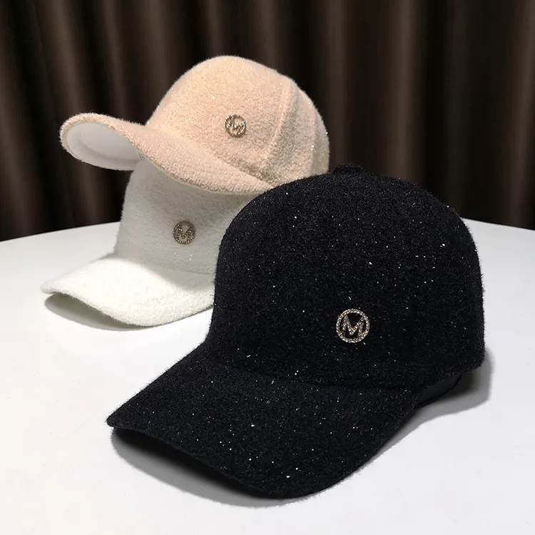 冬季帽子2024年爆款女秋冬时尚网红毛毛加厚棒球帽 m水钻鸭舌帽