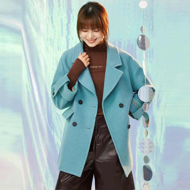 XG/雪歌XG雪歌羊毛短款毛呢外套女秋冬季新款宽松大衣小个子冬装
