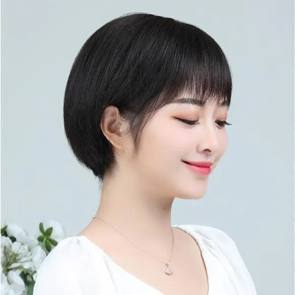 假发女短发波波Bobo头真人发丝短发真发自然全真圆脸逼真全头套式