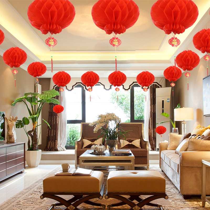 小红纸灯笼挂饰2023新款结婚蜂窝折叠新年院子户外树上装饰元宵节