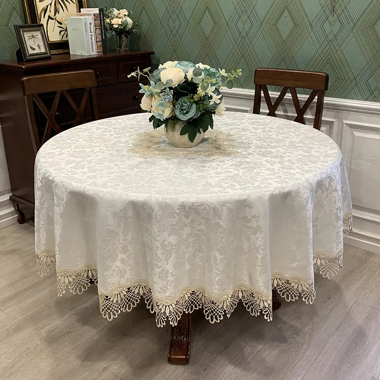 桌布茶几布布艺蕾丝圆形大圆桌欧式餐桌布简约纯色免洗台布防尘罩