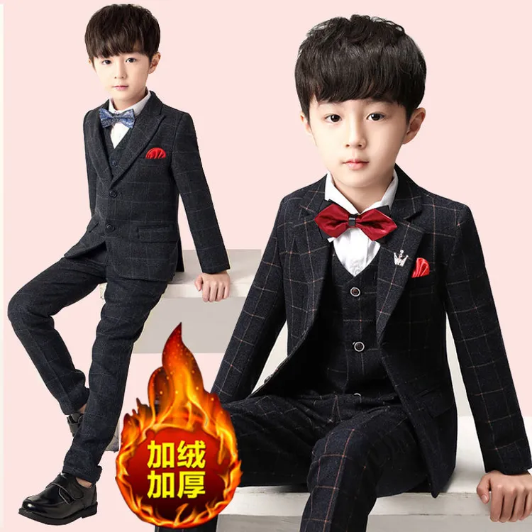 加绒加厚冬款儿童西装套装三件套2024男孩花童礼服男童礼服西服