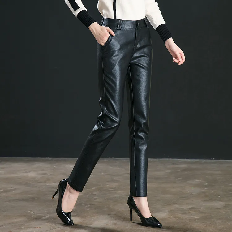 皮裤女春秋2025新款显瘦高腰休闲裤冬季加绒PU皮外穿打底小脚裤子