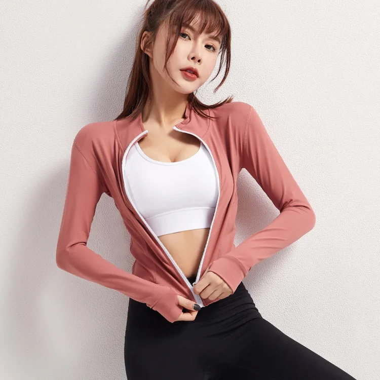 瑜伽服女修身显瘦健身速干上衣长袖拉链开衫训练跑步运动外套