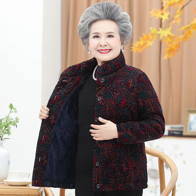 中老年人冬装女妈妈装棉衣外套奶奶装加绒加厚老人衣服老太太棉袄