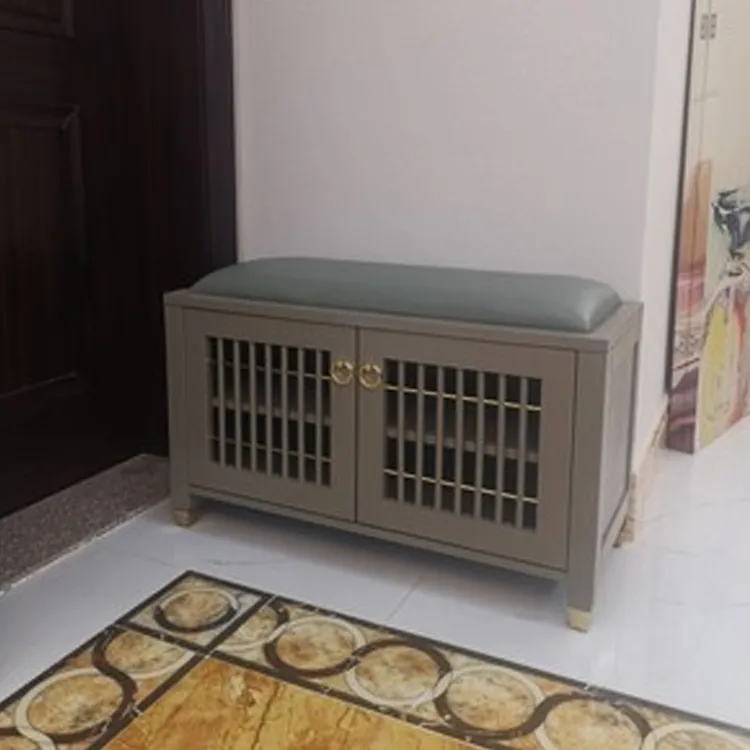 高档透气换鞋凳可坐式鞋柜穿鞋凳新中式轻奢入户门口实木网红款