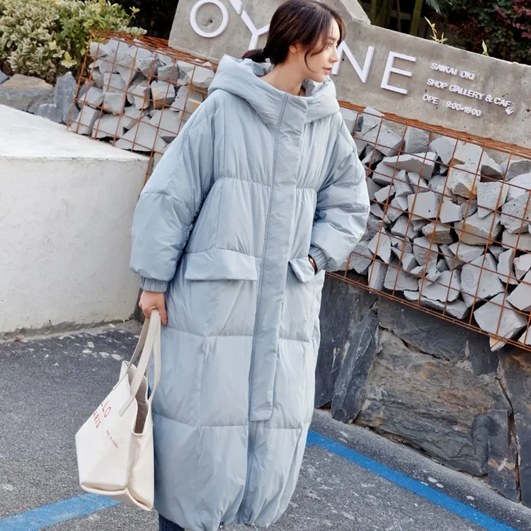清仓白鸭绒羽绒服女长款2022宽松中长款大码超长过膝到脚踝茧型
