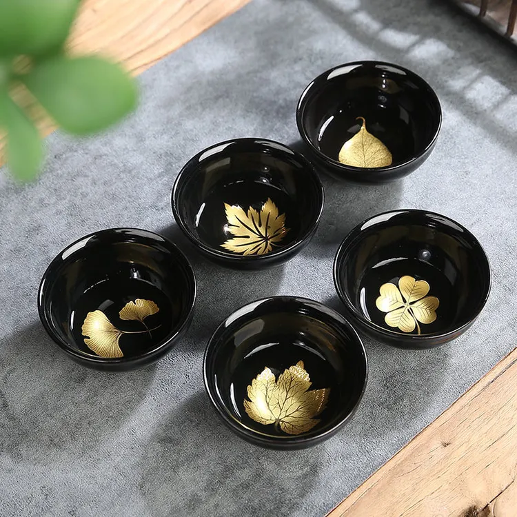 陶瓷手工茶杯大号主人杯木叶盏黑釉窑变茶具建盏树叶茶杯单杯茶碗