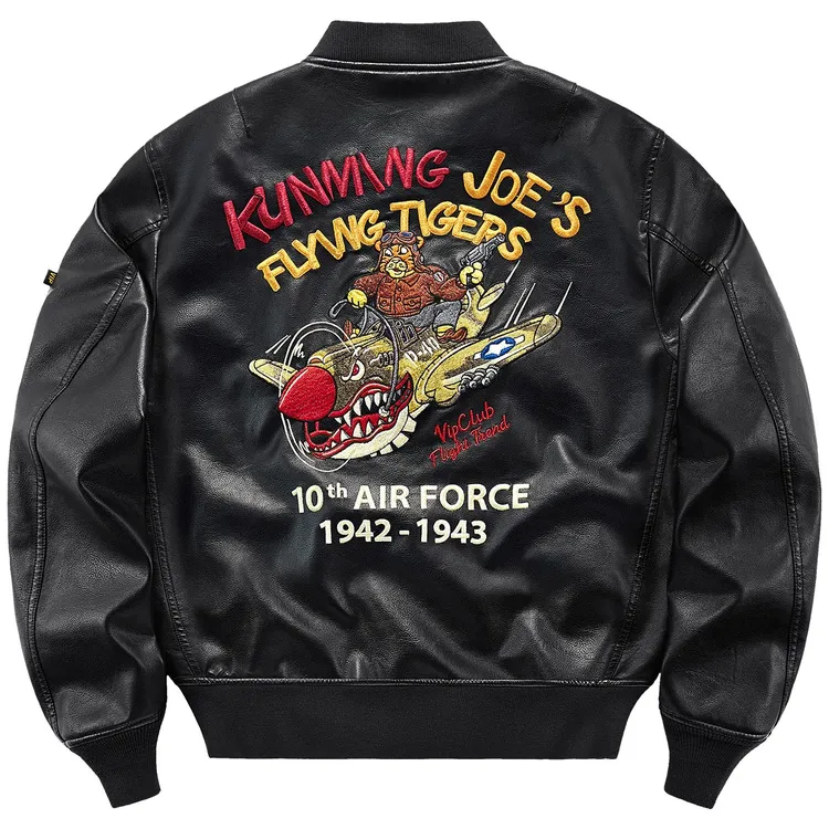 VIP秋季飞行员夹克男帅气机车皮衣飞虎队复古刺绣外套帅气棒球服