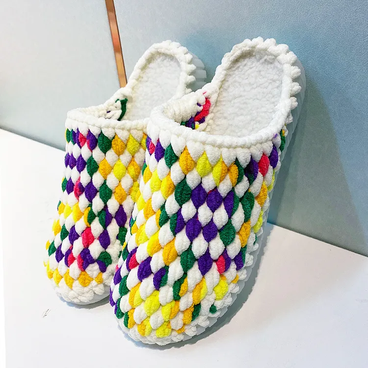 【双色冰条线拖鞋材料包-非成品】泡芙花孺子牛diy手工钩编拖鞋套餐