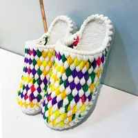 【双色冰条线拖鞋材料包-非成品】泡芙花孺子牛diy手工钩编拖鞋套餐