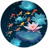 年年有余  九鱼图 大格四股75×75厘米生态棉线32色圆形中国风精准