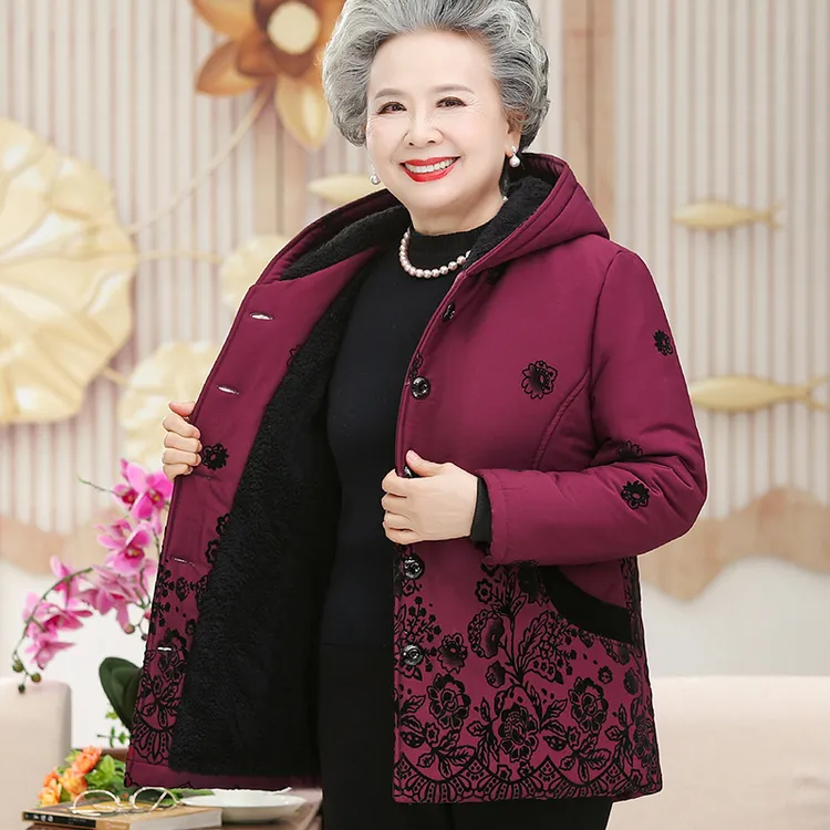 老年人加绒加厚棉衣女奶奶棉服老太太棉袄妈妈外套中老年女装上衣