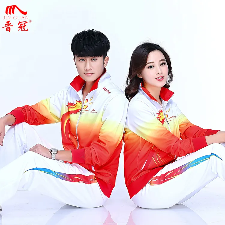 晋冠春秋祥龙红色长袖套装春秋男女徒步走广场舞健身舞龙队团体服