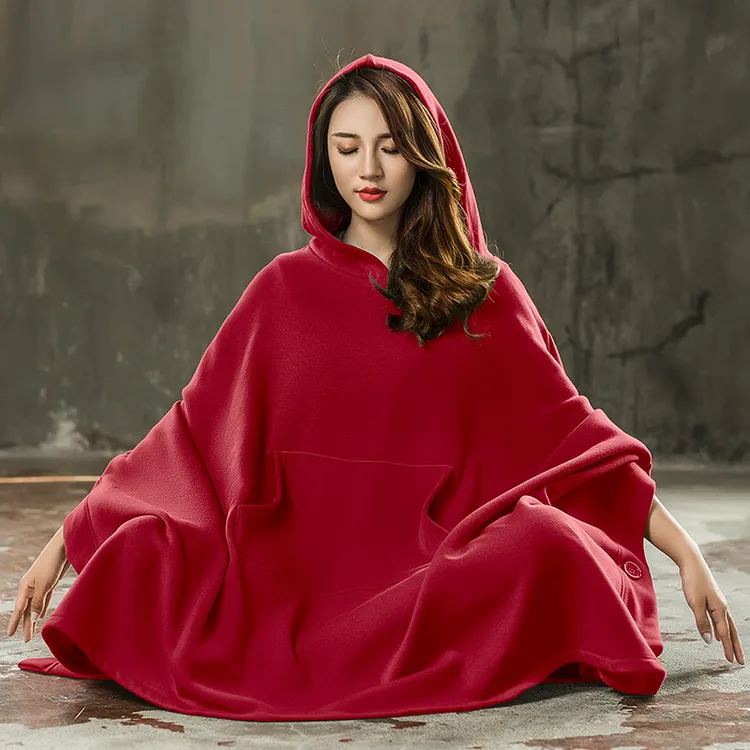超大酒红色卫衣女宽松瑜伽服斗篷禅修服外搭打坐厚中长款连帽加厚