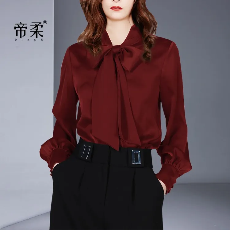 2025秋季新款设计感气质酒红色衬衫女长袖百搭外穿上衣高级感衬衣