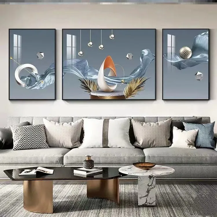 客厅装饰画正版晶瓷镶钻]客厅沙发背墙现代简约三联晶瓷挂画