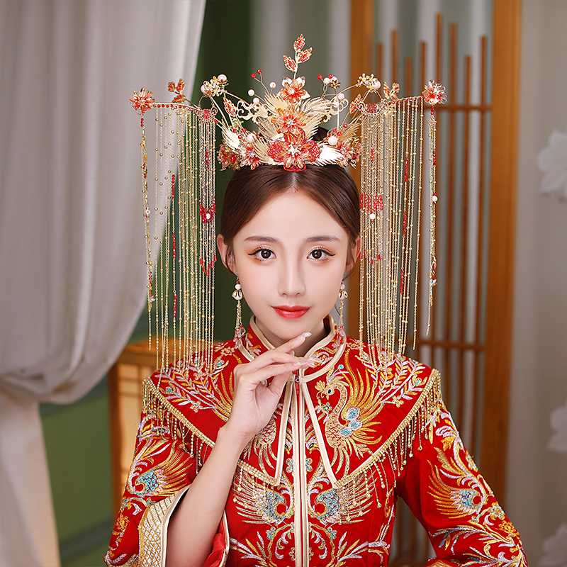 秀禾头饰超长流苏凤冠新娘结婚婚礼发饰新款大气中式敬酒服头饰