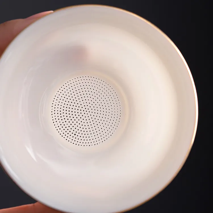 手工羊脂玉瓷茶漏茶滤陶瓷全瓷一体茶叶过滤器网功夫茶具德化白瓷