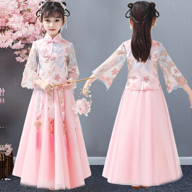 女童汉服春夏套装中国风古装小女孩洋气古风旗袍唐装古筝演出服