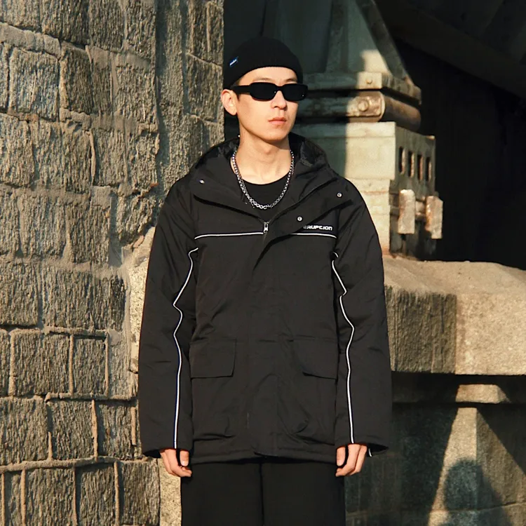 EruptionLab冬季反光防风防水连帽宽松保暖情侣棉服外套
