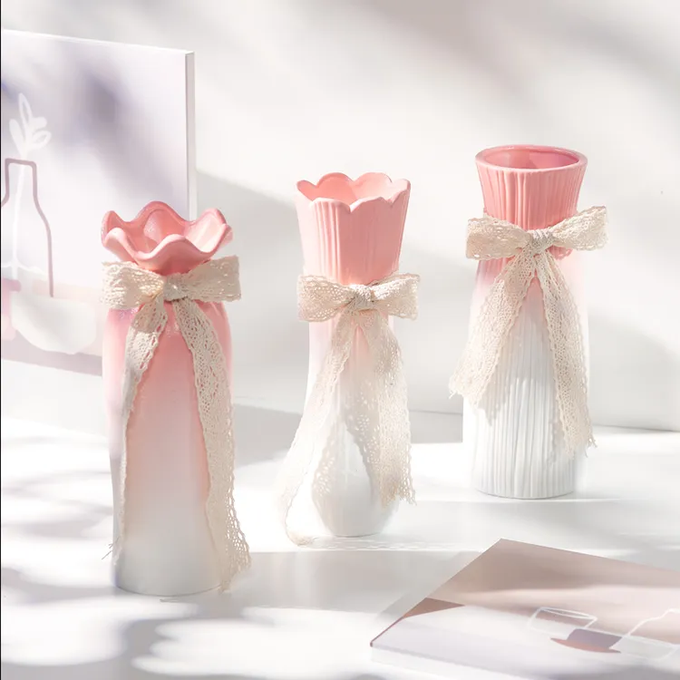 蜀门北欧渐变粉色陶瓷花瓶家居客厅插花摆件干花装饰水养鲜花花器