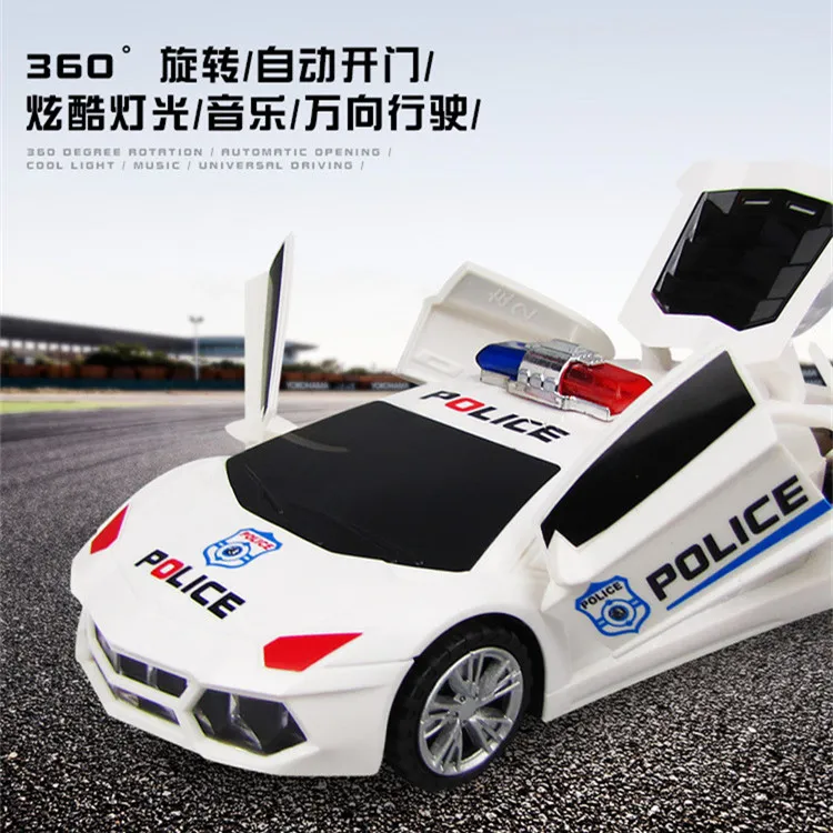 旋转升降开门电动万向警车音乐灯光特技车仿真车玩具生日六一礼物
