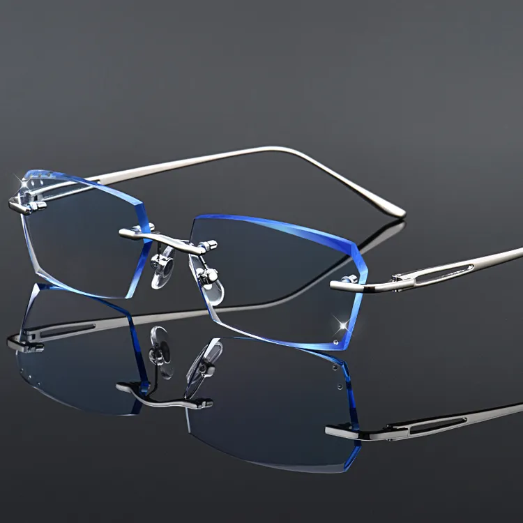 配眼镜近视男无边框变色眼镜框合金有度数防辐射专业蓝光新款眼睛