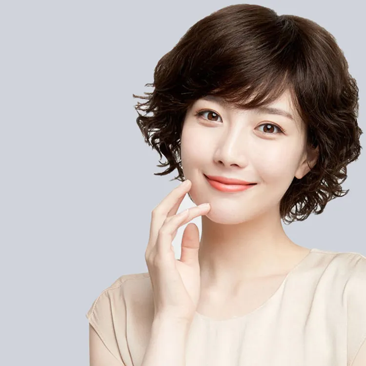 假发女短羊毛卷发真发丝整顶发套气质水波纹许昌假发片真发
