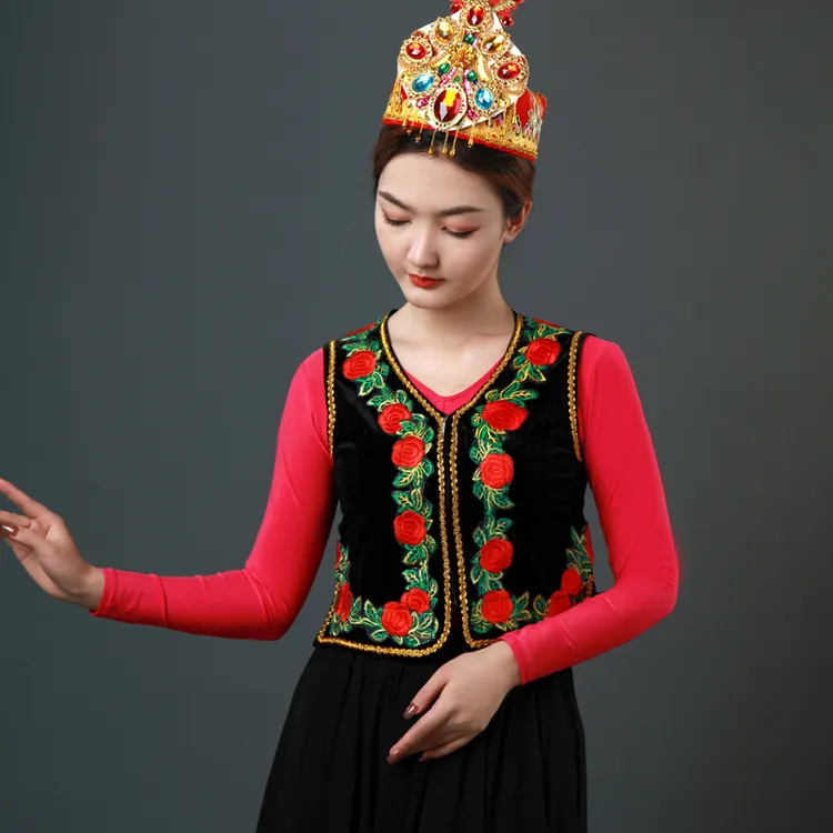 新疆舞蹈马甲上衣短款舞服民族舞广场舞跳舞维族特色服装舞蹈表演