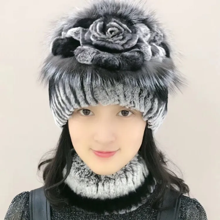 真獭兔毛帽子女年轻热销款时尚百搭加厚秋冬保暖狐狸毛帽子棉帽